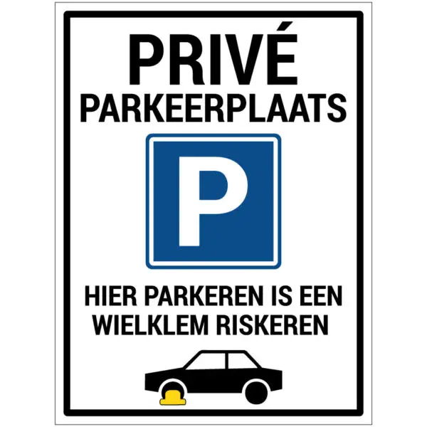 Privé parkeerplaats hier parkeren is wielklem riskeren pictogram - wit zwart blauw