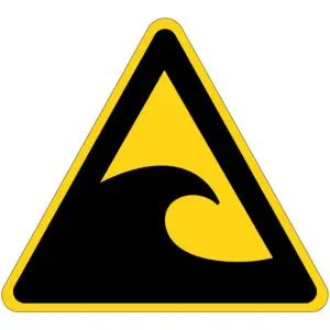 Tsunamigebied waarschuwingspictogram - W056 - driehoekig - geel zwart - symbool tsunami