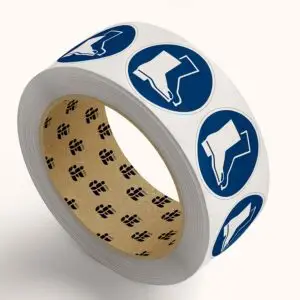 Veiligheidsschoenen verplicht gebodspictogram op rol - M008 - blauw wit - rond - symbool paar veiligheidslaarzen met blauwe achtergrond