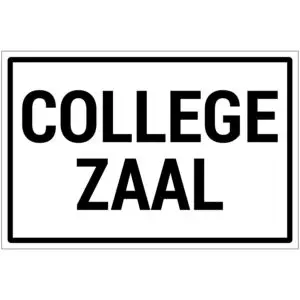 Collegezaal tekst pictogram - wit zwart - met Nederlandse tekst collegezaal - rechthoek