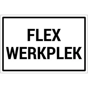 Flexwerkplek tekst pictogram - wit zwart - met Nederlandse tekst flexwerkplek - rechthoek