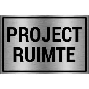 Projectruimte bord - brushed aluminium materiaal - grijs zwart - tekst projectruimte - rechthoek