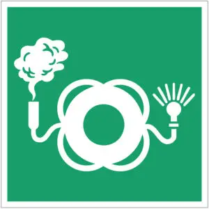 Reddingsboei met rook en licht EHBO pictogram - E068 - vierkant - groen wit