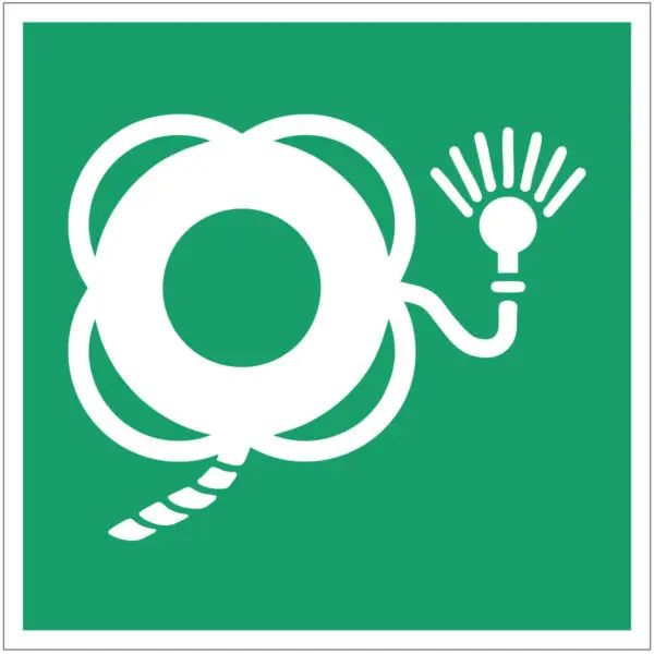 Reddingsboei met touw en licht EHBO pictogram - E043 - vierkant - groen wit
