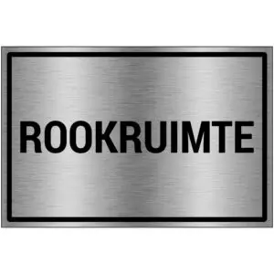 Rookruimte bord - brushed aluminium materiaal - grijs zwart - tekst rookruimte - rechthoek