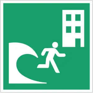 Tsunami evacuatiegebouw EHBO pictogram - E063 - vierkant - groen wit