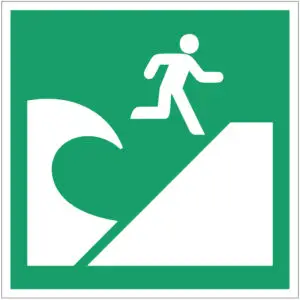 Tsunami evacuatiegebied EHBO pictogram - E062 - vierkant - groen wit