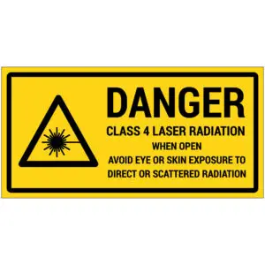 Danger Class 4 laser radiation waarschuwingspictogram - rechthoekig - geel zwart