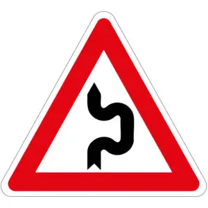 Dubbele s bocht rechts verkeerspictogram - driehoekig - rood wit zwart - symbool s bocht rechts