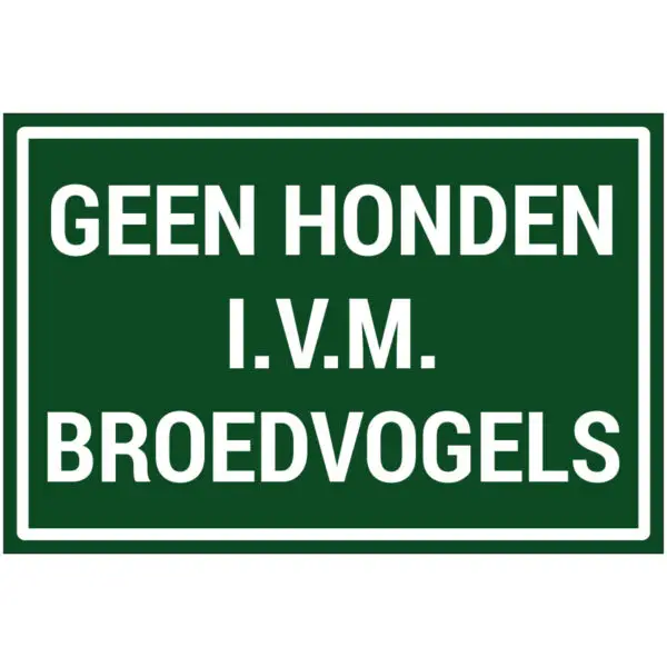 Geen honden ivm broedvogels natuur en platteland pictogram - groen wit - rechthoekig