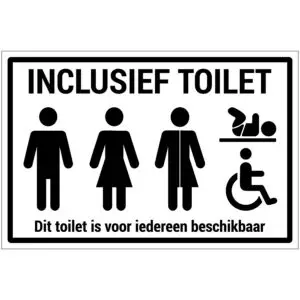 Inclusief toilet pictogram - wit zwart - rechthoekig - tekst inclusief toilet dit toilet is voor iedereen beschikbaar