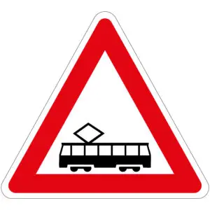Tramkruising verkeerspictogram - J14 - driehoekig - rood wit zwart - symbool tram