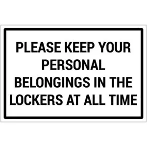 Please keep your personal belongings in the lockers tekst pictogram - wit zwart - rechthoekig