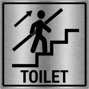 Brushed aluminium Toilet trap omhoog gebouw pictogram - grijs zwart - vierkant - symbool persoon op trap met pijl omhoog