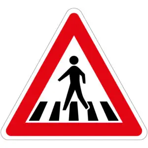 Voetgangers oversteekplaats verkeerspictogram - J22 - driehoekig - rood wit zwart - symbool persoon op zebrapad