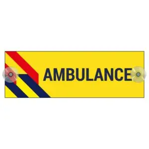 Ambulance autobordje met boorgaten en zuignapjes - geel rood blauw - rechthoekig