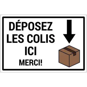 Déposez les colis ici merci pakket pictogram - wit zwart - rechthoekig
