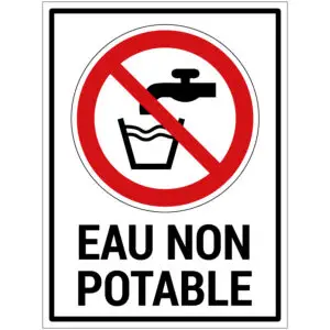 Eau non potable verbodspictogram met tekst - rechthoekig - rood wit zwart