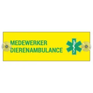 Medewerker dierenambulance autobordje met boorgaten en zuignapjes - geel groen wit - rechthoekig