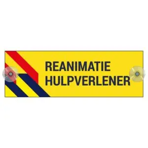 Reanimatie hulpverlener autobordje met boorgaten en zuignapjes - geel rood blauw - rechthoekig