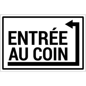 Entrée au coin droite tekst pictogram - wit zwart - rechthoekig