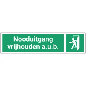 Nooduitgang vrijhouden aub deurbordje - groen wit - rechthoekig