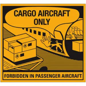 Cargo aircraft only forbidden passenger aircraft IATA pictogram - oranje zwart - rechthoekig