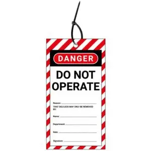 LOTO tag do not operate EN - rood wit zwart - rechthoekig - inclusief tiewraps