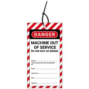 LOTO tag machine out of service EN - rood wit zwart - rechthoekig - inclusief tiewraps
