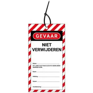 LOTO tag niet verwijderen NL - rood wit zwart - rechthoekig - inclusief tiewraps
