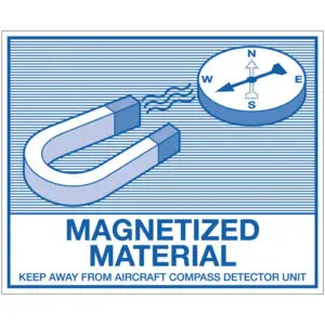 Magnetized material IATA pictogram - blauw wit - rechthoekig