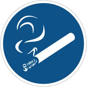 Roken toegestaan gebodspictogram - blauw wit - rond - symbool sigaret op blauwe achtergrond