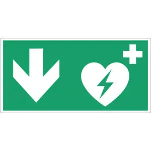 AED pijl beneden eerste hulp pictogram - rechthoekig - groen wit - symbool AED met pijl omlaag