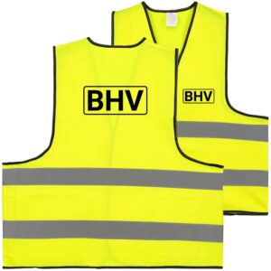 BHV hesje geel - voor en achterkant bedrukt