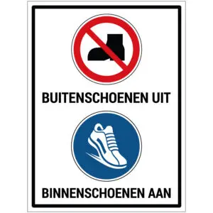 Buitenschoenen uit binnenschoenen aan tekst pictogram - rood wit blauw zwart - rechthoekig