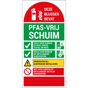 Deze blusser bevat PFAS vrij schuim brand pictogram - rechthoekig - wit rood groen geel zwart
