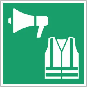 Ontruiming materiaal EHBO pictogram E076 - vierkant - groen wit - symbool megafoon en hesje