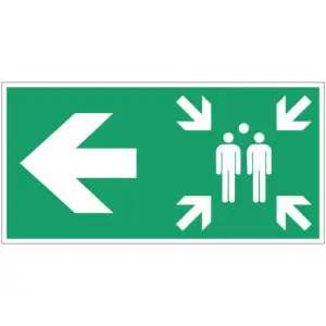 Verzamelplaats pijl links eerste hulp pictogram - groen wit - rechthoekig - symbool verzamelplaats met pijl naar links