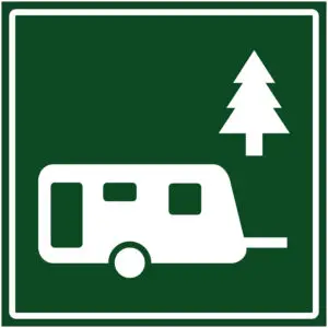 Caravanpark natuur pictogram - groen wit - vierkant - symbool caravan en boom