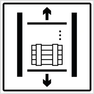 Goederenlift gebouw pictogram - wit zwart - vierkant