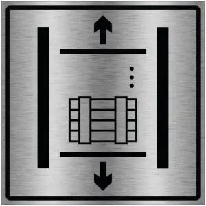 Goederenlift gebouw pictogram brushed aluminium - grijs zwart - vierkant