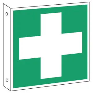 Haaks EHBO bord E003 - groen wit - vierkant - symbool wit kruis - dubbelzijdig bedrukt