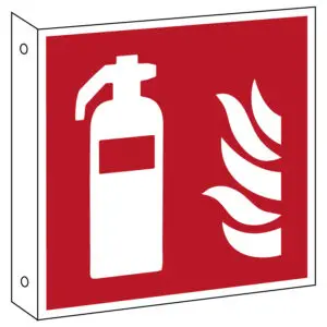 Haaks brandblusser bord F001 - rood wit - vierkant - symbool blusser met vlam - dubbelzijdig bedrukt