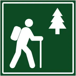 Hiking trail natuur pictogram - groen wit - vierkant - symbool wandelaar en boom