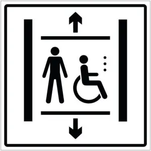 Lift voor personen gebouw pictogram - wit zwart - vierkant