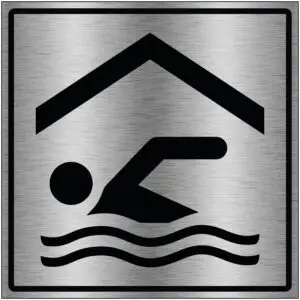 Overdekt zwembad gebouw pictogram brushed aluminium - grijs zwart - vierkant