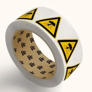 Pas op voor onweersbuien waarschuwingspictogram W084 op rol - driehoekig - geel zwart