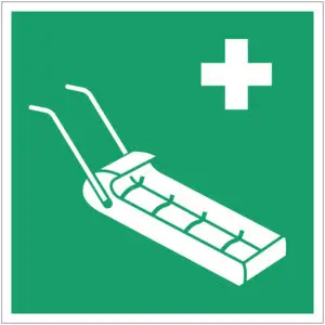 Reddingsslee EHBO pictogram E071 - groen wit - vierkant - symbool reddingsslee met kruis