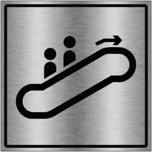 Roltrap omhoog gebouw pictogram brushed aluminium - grijs zwart - vierkant