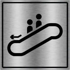 Roltrap omlaag gebouw pictogram brushed aluminium - grijs zwart - vierkant